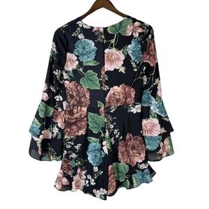 Bardot Amelia Black Floral Ruffle Bell Sleeve Playsuit Romper Size 4‎ XS